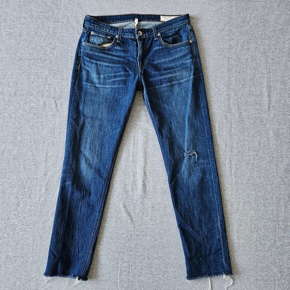 Rag & Bone Boyfriend Jeans Womens 28 Blue Denim Distressed Slim Fit Dre Low Rise - Picture 1 of 7